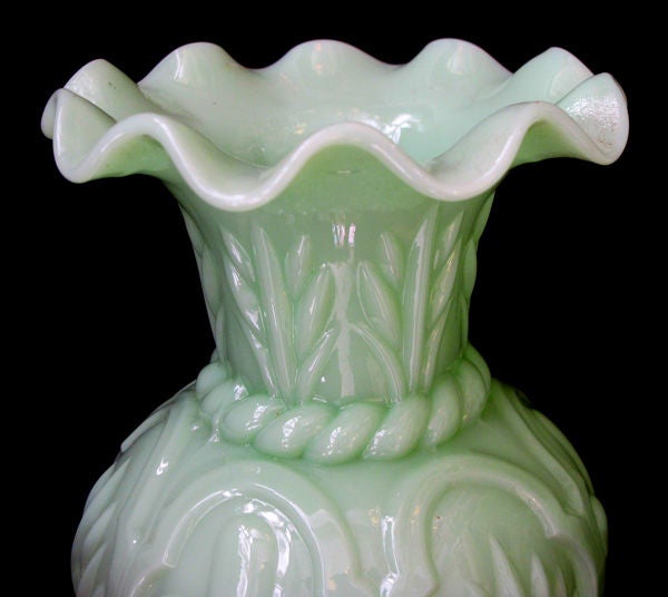 Delightful Pair of French Pale-Green Opaline Baluster-Form Vases In Excellent Condition In San Francisco, CA