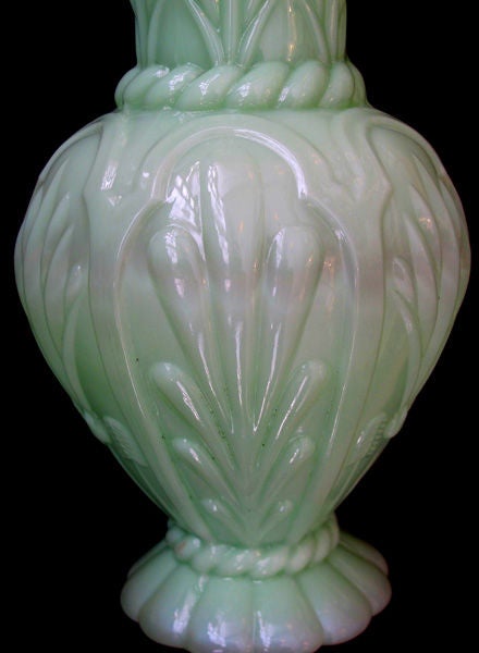 20th Century Delightful Pair of French Pale-Green Opaline Baluster-Form Vases