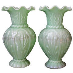 Delightful Pair of French Pale-Green Opaline Baluster-Form Vases 10