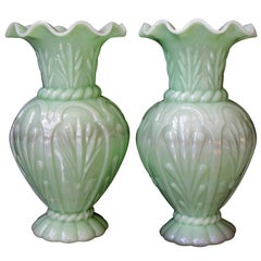Delightful Pair of French Pale-Green Opaline Baluster-Form Vases