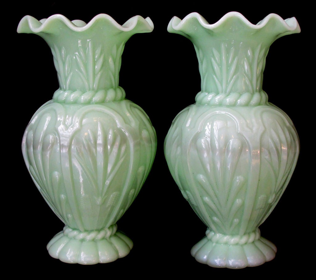 Delightful Pair of French Pale-Green Opaline Baluster-Form Vases 2