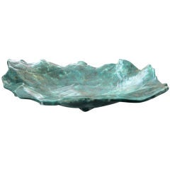 A Large-Scaled American Art Studio Teal-Glazed Abstract Leaf
