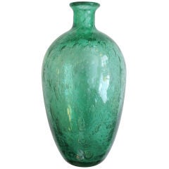Vintage Thickly-Modeled French Art Deco Emerald Green Vase, Schneider