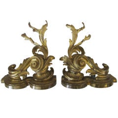 A Good Quality and Large-Scaled Pair of French Louis XV Style Gilt-Bronze Chenets
