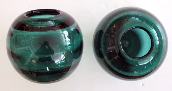 Rare Pr of Swedish Art Deco Orrefors Iridescent Art Glass Vases 1