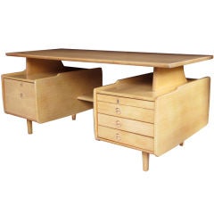 Vintage A Good Quality & Stylish French Sycamore 4-Drawer Pedestal Desk