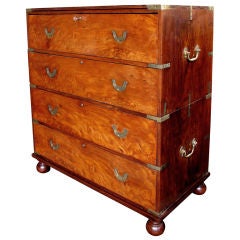 Antique A Good Quality Anglo-Chinese 2-Part 4-Drawer Burl Campaign Chest