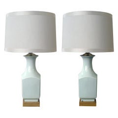 An Elegant Pair of Japanese Quadrangular Pale Celadon Lamps