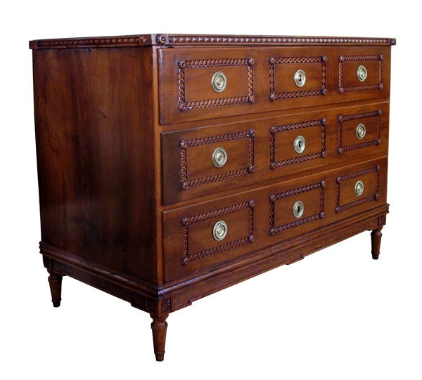 A Handsome Danish Neoclassical Style Solid Walnut 3-Drawer Chest