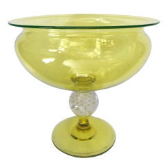 Vintage An American 1930's Canary Yellow Art Glass Compote; by Pairpoint