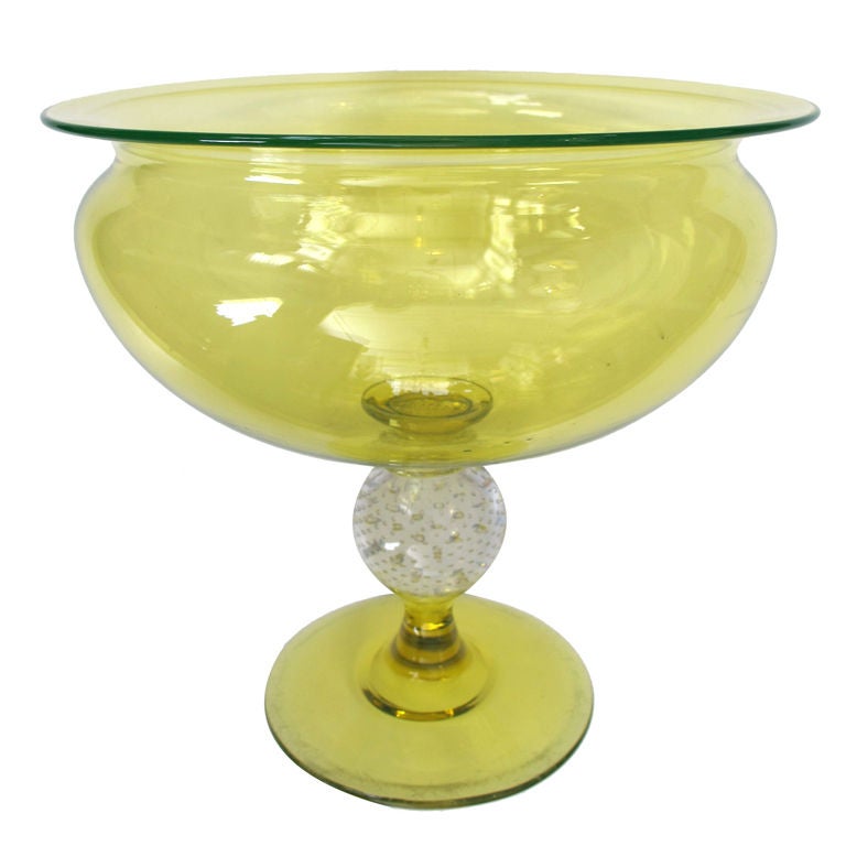 An American 1930
s Canary Yellow Art Glass Compote; by Pairpoint