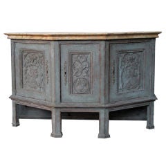 A Shapely Danish Baroque Style Aqua Painted 3-Door Canted Cupboard