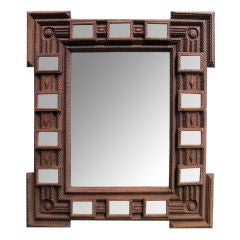 A Handsome German Tramp Art Chipped Carved Wooden Mirror