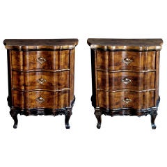 A Well-Figured Pair of Italian Rococo Style Burl-Walnut Commodes