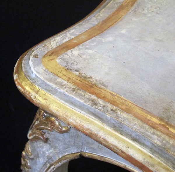 19th Century An Elegant Swedish Rococo Style Blue/Gray Painted and Parcel-Gilt Rectangular Side Table