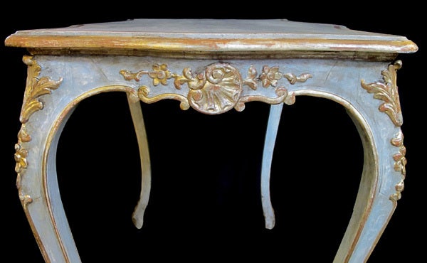 An Elegant Swedish Rococo Style Blue/Gray Painted and Parcel-Gilt Rectangular Side Table 1