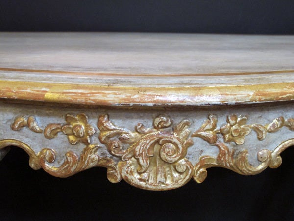 An Elegant Swedish Rococo Style Blue/Gray Painted and Parcel-Gilt Rectangular Side Table 2