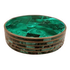 A Finely Crafted French Art Deco Round Polished Malachite Box