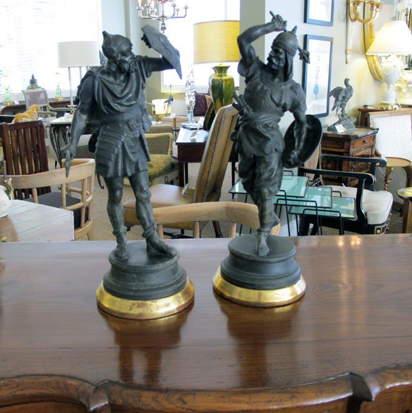 Well-Executed Pair of English Spelter Figures of Visigoth Warriors 3