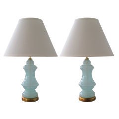 A Translucent Pair of Murano 1960's Aqua Art Glass Lamps