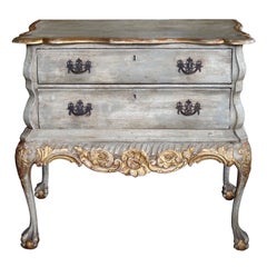 A Shapely Dutch Rococo Style Grey-Green Painted 2-Drawer Chest