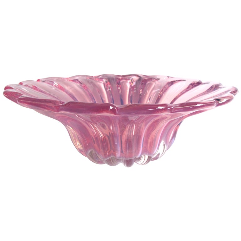 LargeScaled Murano Pink Art Glass OvalForm Lobed Bowl at 1stDibs