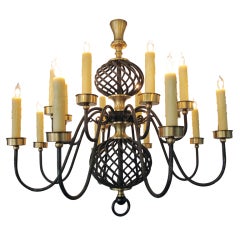 A Handsome French Wrought Iron & Brass 18-Light Chandelier