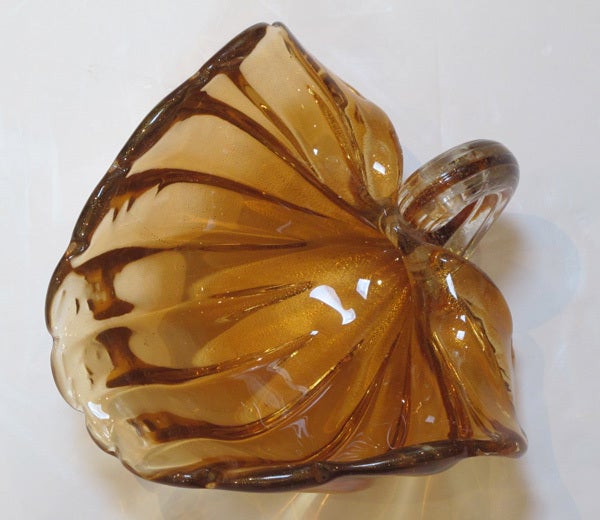 A Curvaceous Murano Amber-Colored Aventurine Art Glass Bowl