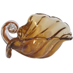 A Curvaceous Murano Amber-Colored Aventurine Art Glass Bowl