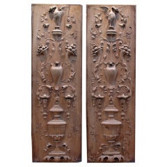 Antique A Finely Carved Pair of French Classical-Revival Walnut Panels
