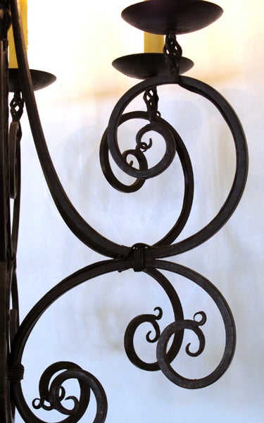 A Gracefully Shaped French Hand-Wrought Iron 6-Light Chandelier In Excellent Condition In San Francisco, CA