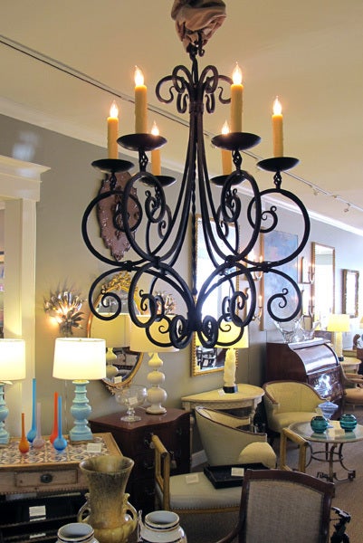 A Gracefully Shaped French Hand-Wrought Iron 6-Light Chandelier 2