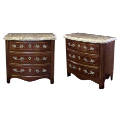 A Handsome Pair of Danish Empire Style Mahogany 3-Drawer Marble Topped Bow-Front Chests 9