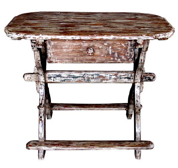 18th Century and Earlier A Rustic Danish Baroque Distressed Pine Single-Drawer Work Table