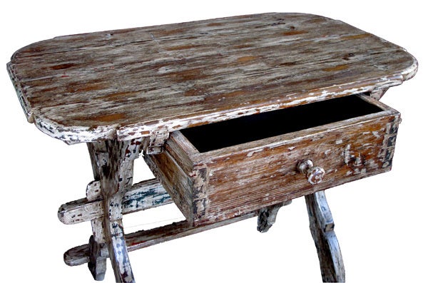 A Rustic Danish Baroque Distressed Pine Single-Drawer Work Table 1