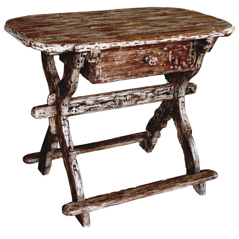 A Rustic Danish Baroque Distressed Pine Single-Drawer Work Table