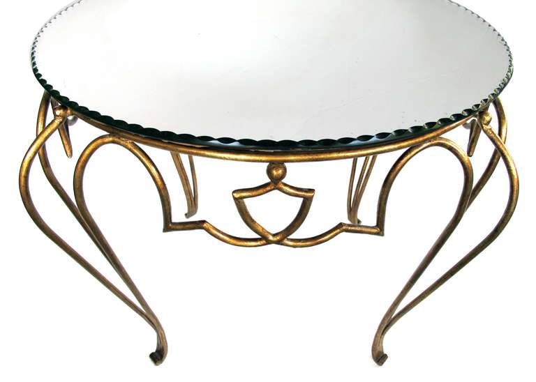 A Chic French Art Deco Gilt-Iron Circular Table with Mirrored Top by Rene Drouet In Good Condition For Sale In San Francisco, CA