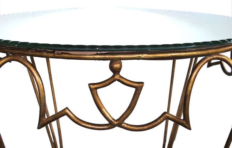A Chic French Art Deco Gilt-Iron Circular Table with Mirrored Top by Rene Drouet For Sale 2