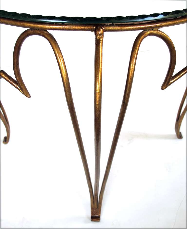 A Chic French Art Deco Gilt-Iron Circular Table with Mirrored Top by Rene Drouet 3