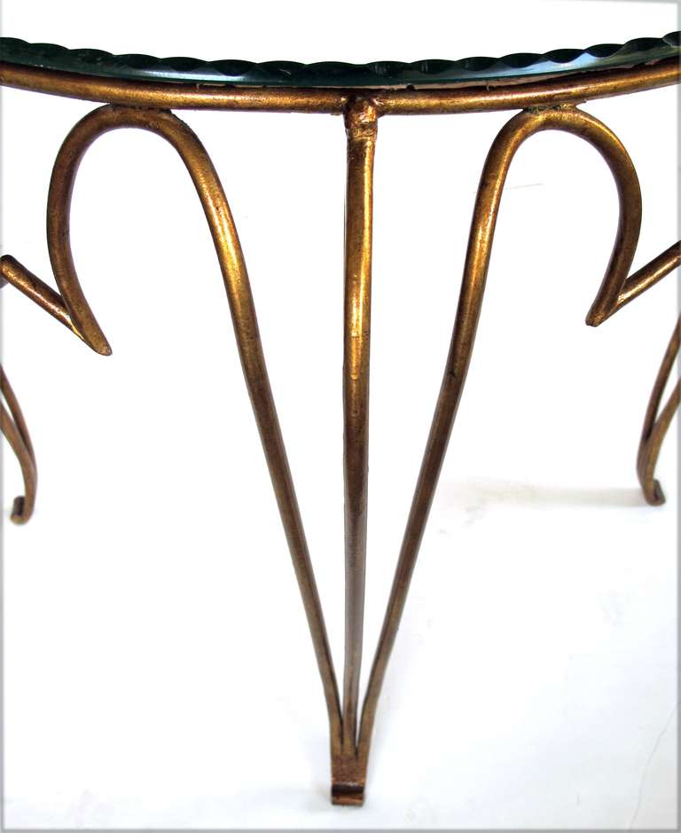 A Chic French Art Deco Gilt-Iron Circular Table with Mirrored Top by Rene Drouet For Sale 3