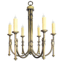 Vintage Handsome and Large-Scaled English Neo-Gothic Brass Six-Light Chandelier