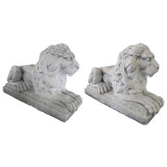 Well-Rendered Pair of English Cast Stone Garden Lions