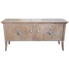 Stylish French Two-Door Cerused Oak Sideboard with Silver Leaf Motifs