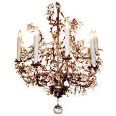 Fanciful Italian 1960's Gilt Tole & Crystal 10-Light Chandelier