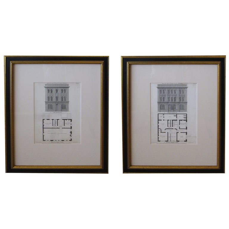 Pair of American Architecural Engravings Depicting Taverns For Sale