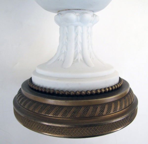 Exquisite English Parian Marble and Bronze Urn with Garland 1