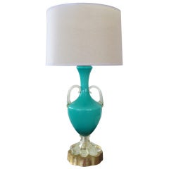 An Italian Teal Cased-Glass Double-Handled Urn-Form Lamp 9