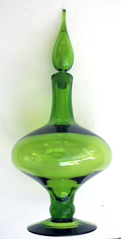 Thickly-Modeled American Acid-Green Art Glass Decanter by Blenko
