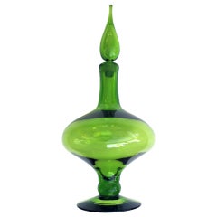 Thickly-Modeled American Acid-Green Art Glass Decanter by Blenko
