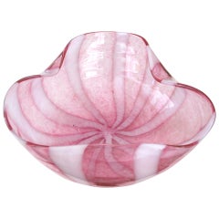 Over-Scaled Murano 1960's Pink Art Glass Bowl with White Stripes